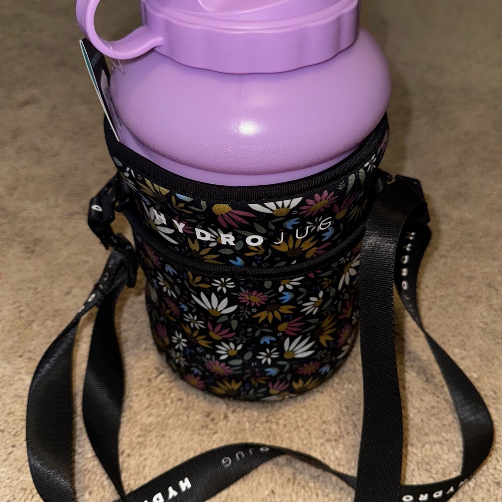HydroJug Purple Water Bottle with Floral Sleeve